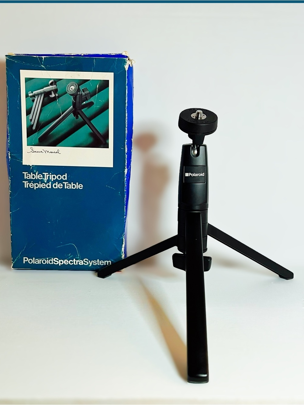 Vintage Polaroid Table Tripod Ball Head Steve Marcel Box Case Complete Set 1980s